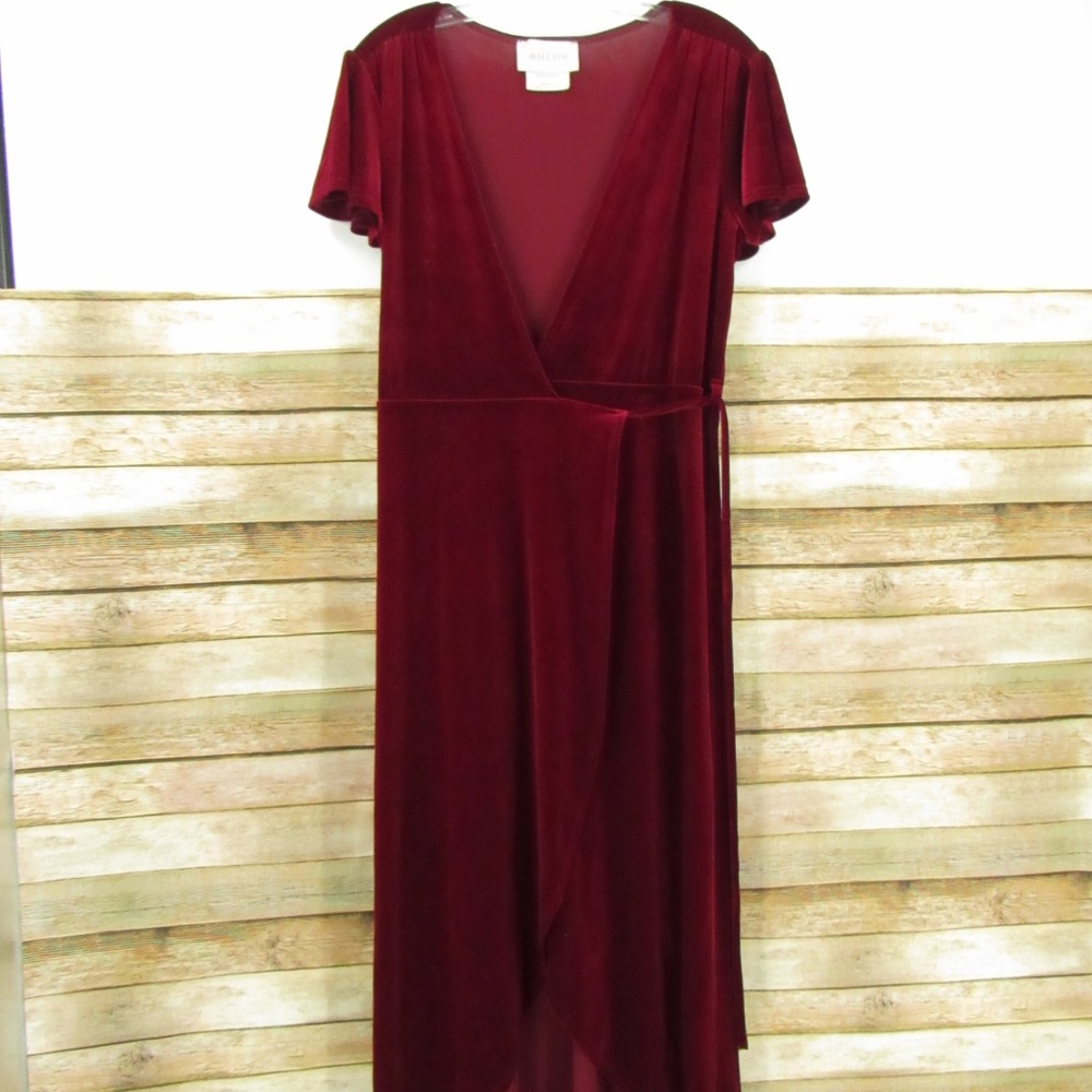 BHLDN Anthropologie Maroon Short Sleeve V-Neck Wrap Dress Women's S